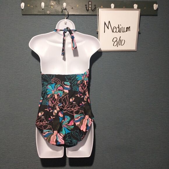 Floral halter swimsuit one piece ruched sides medium - Picture 3 of 3